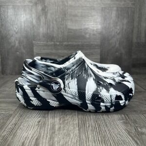 Crocs Classic Marbled Clog Kids J1 Black White Swirl Slip On NEW